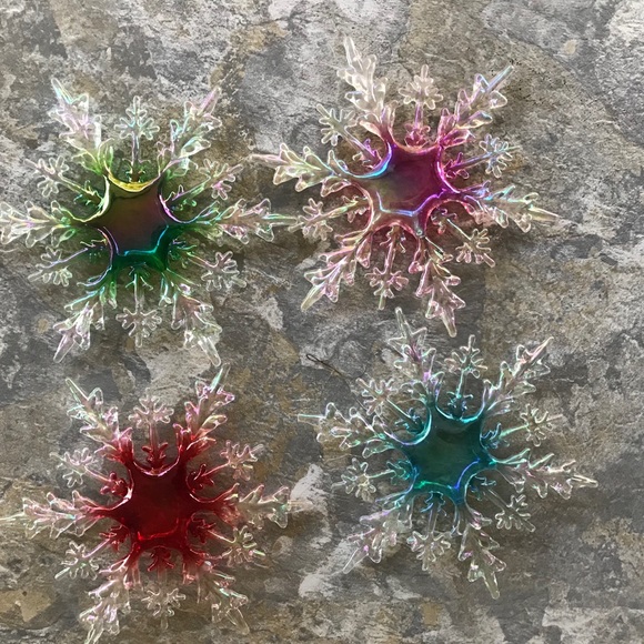 Set of 4 Plastic Colored Snowflake Ornaments